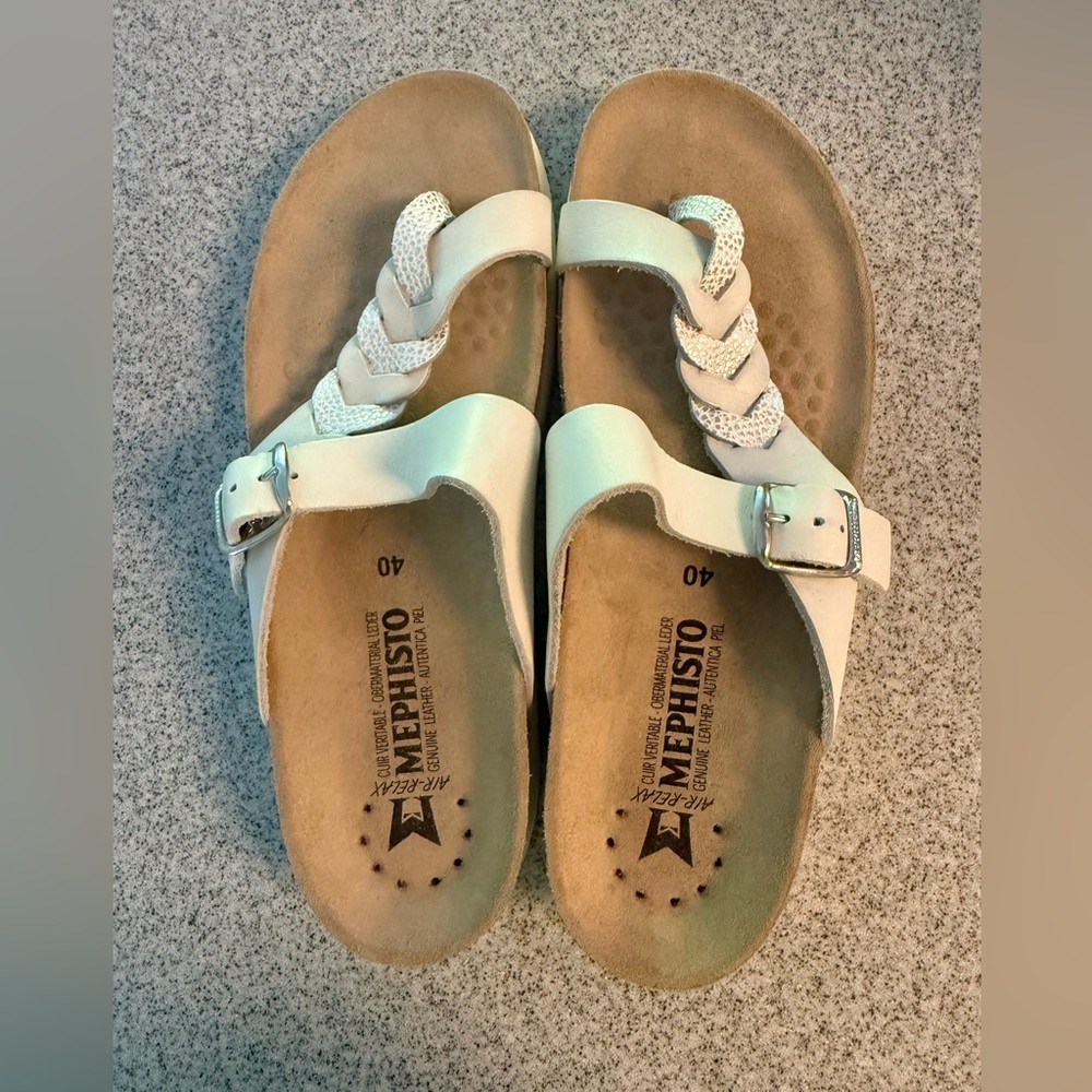 MEPHISTO HELEONORE women’s toe post white leather sandal size 40 NWOT - Picture 2 of 11